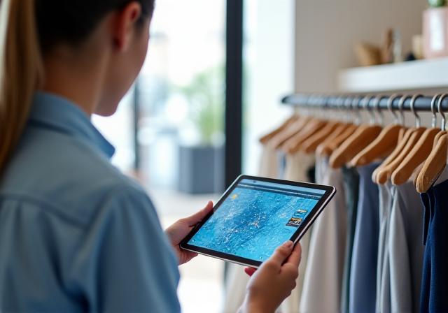 Modern retail environment utilizing AI-driven customer insights on tablets